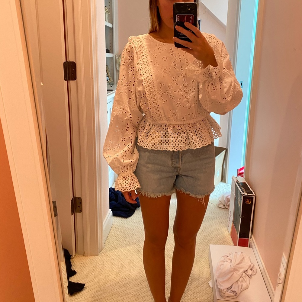 LoveShackFancy white eyelet Nellie blouse